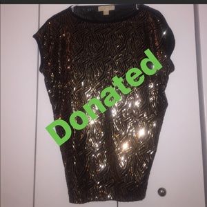 Michael Kors Gold Sequin Mesh Dress Shirt
